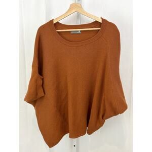 ANTHROPOLOGIE  Size M Vanessa Knit Poncho Sweater Ribbed Knit Rust Brown